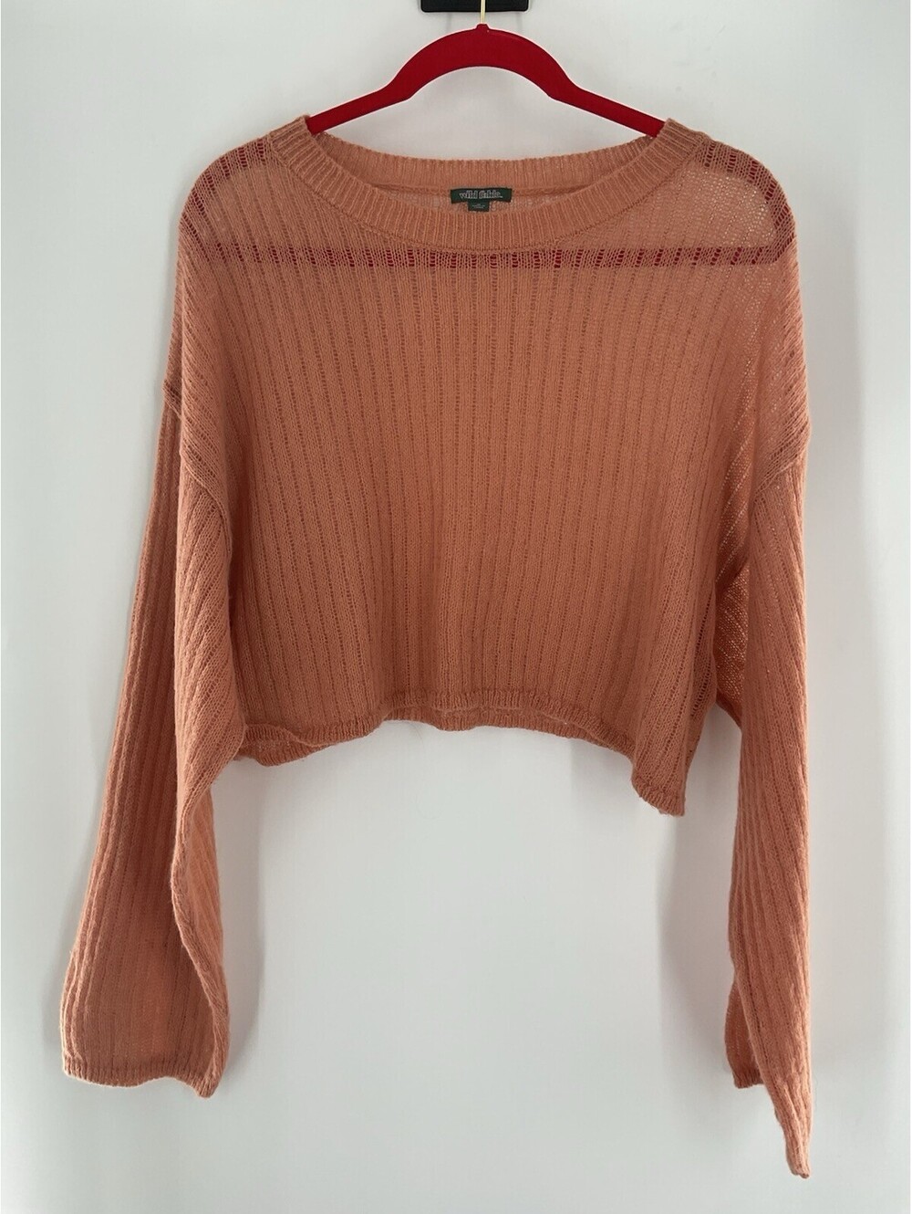 Wild Fabel Women’s Size Medium Cropped Sweater Loose Knit Lightweight Brown 102